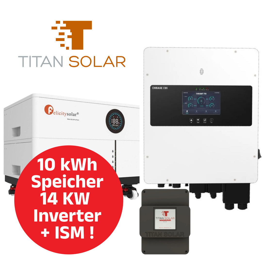 Art. 5435 - 14Kw 3-Phasen Titan Solar Mars Hybrid Inverter Wifi mit ISM Computer und 10,24 kWh Titan Solar Felicity Niedervolt Stapelspeicher