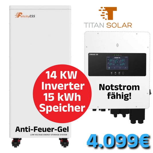 Art. 5433 - 3-Phasen 14Kw Titan Solar Mars Hybrid Inverter Wifi mit 15 kWh Titan Solar Felicity Niedervolt Rollenspeicher