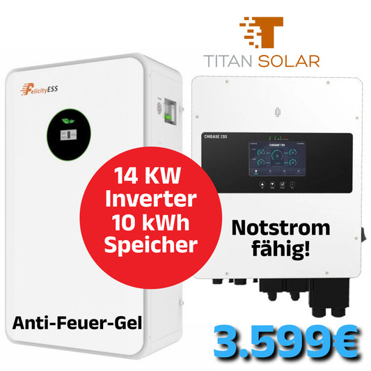 Art. 5431 - 14Kw 3-Phasen Titan Solar Mars Hybrid Inverter Wifi mit 10 kWh Titan Solar Felicity Niedervolt Wandspeicher