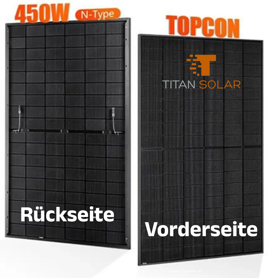 Nr. 1468 Palette mit 18 Stück 8,1kWp BLUESUN 450W FULL BLACK HALF CELL TOPCON BSM450M10-54HNH GLAS/GLAS Bifacial N-Type