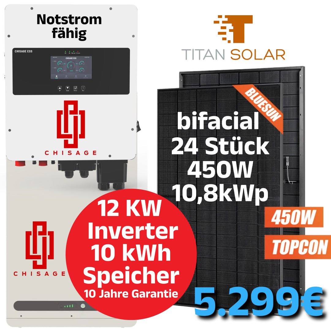 Nr.2329 Chisage PV SET 10,8kWp Module mit 12kW Wechselrichter und 10kwh Speicher NEU 10 Jahre Garantie