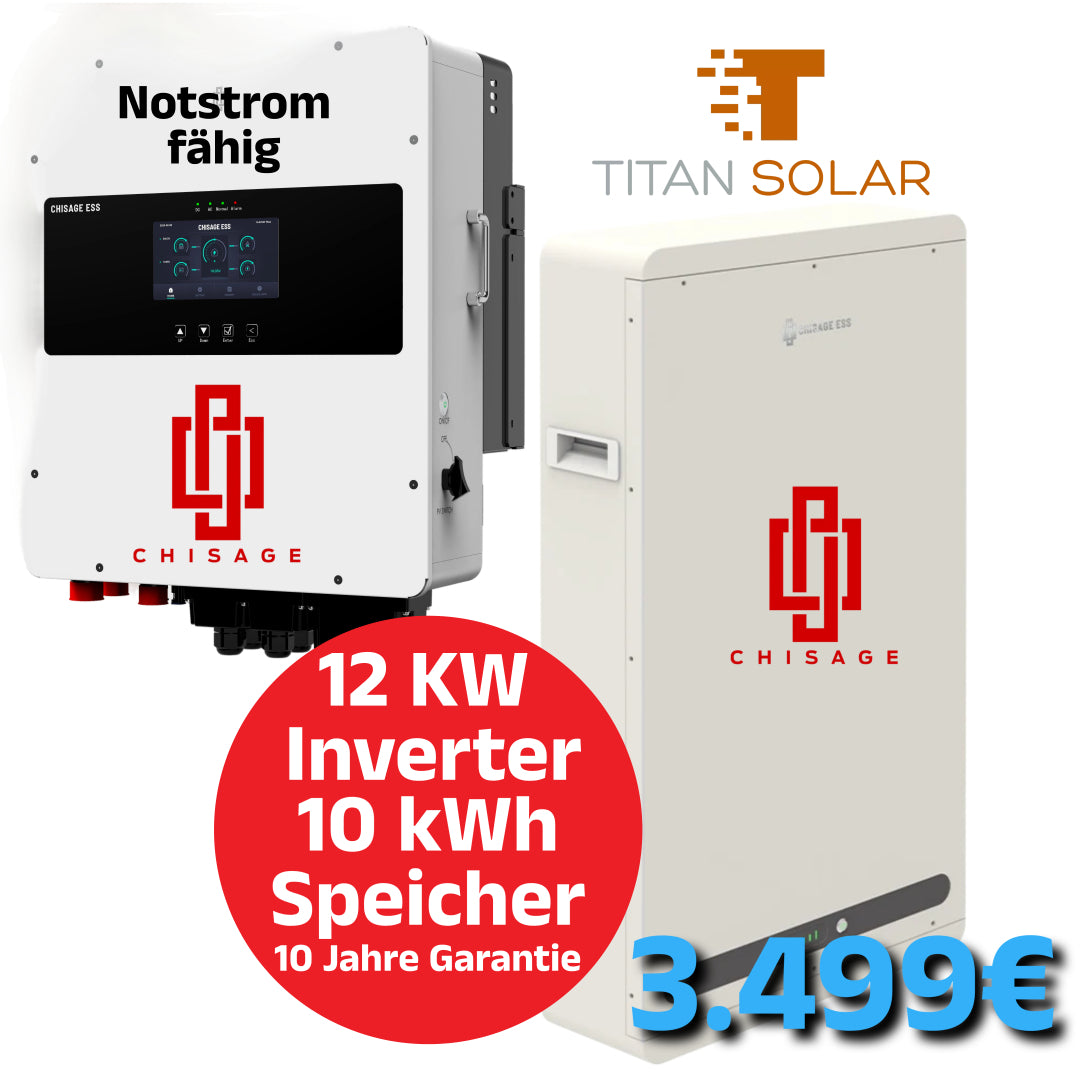 Nr. 2311 Chisage Set 10kWh 3-Phasen Speicher Akku Wandmontage 51.2V 200Ah mit Chisage 12Kw Hybrid Wechselrichter