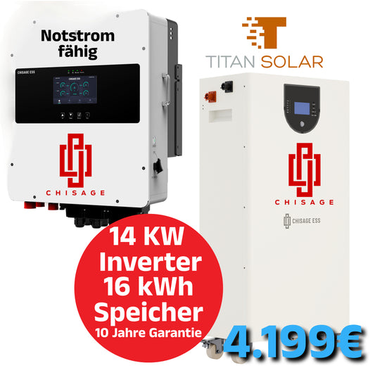 Nr. 2312 Chisage Set 16kWh Speicher PRO Akku 51.2V 314Ah mit Chisage 3-Phase 14Kw Hybrid Wechselrichter