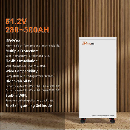 Art. 1482 - 15kWh Speicher Felicity Akku Standspeicher 51.2V 300Ah Neu LiFePO4 Lithium 10 Jahre Garantie Wifi und Anti Feuer Gel!