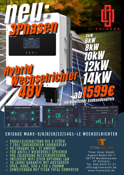 Art. 1506 - 6Kw Titan Solar Chisage Mars-6G2-LE 3 Phasen Hybrid Inverter mit WiFi VDE