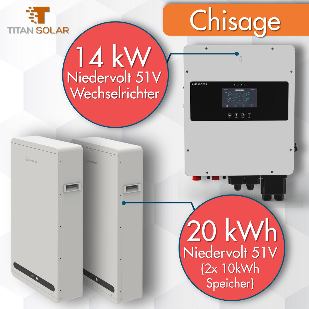 2225 Chisage Set 14 kW 3-Phasen Hybrid Wechselrichter und 2x10kWh (20kWh) Chisage Wandpeicher