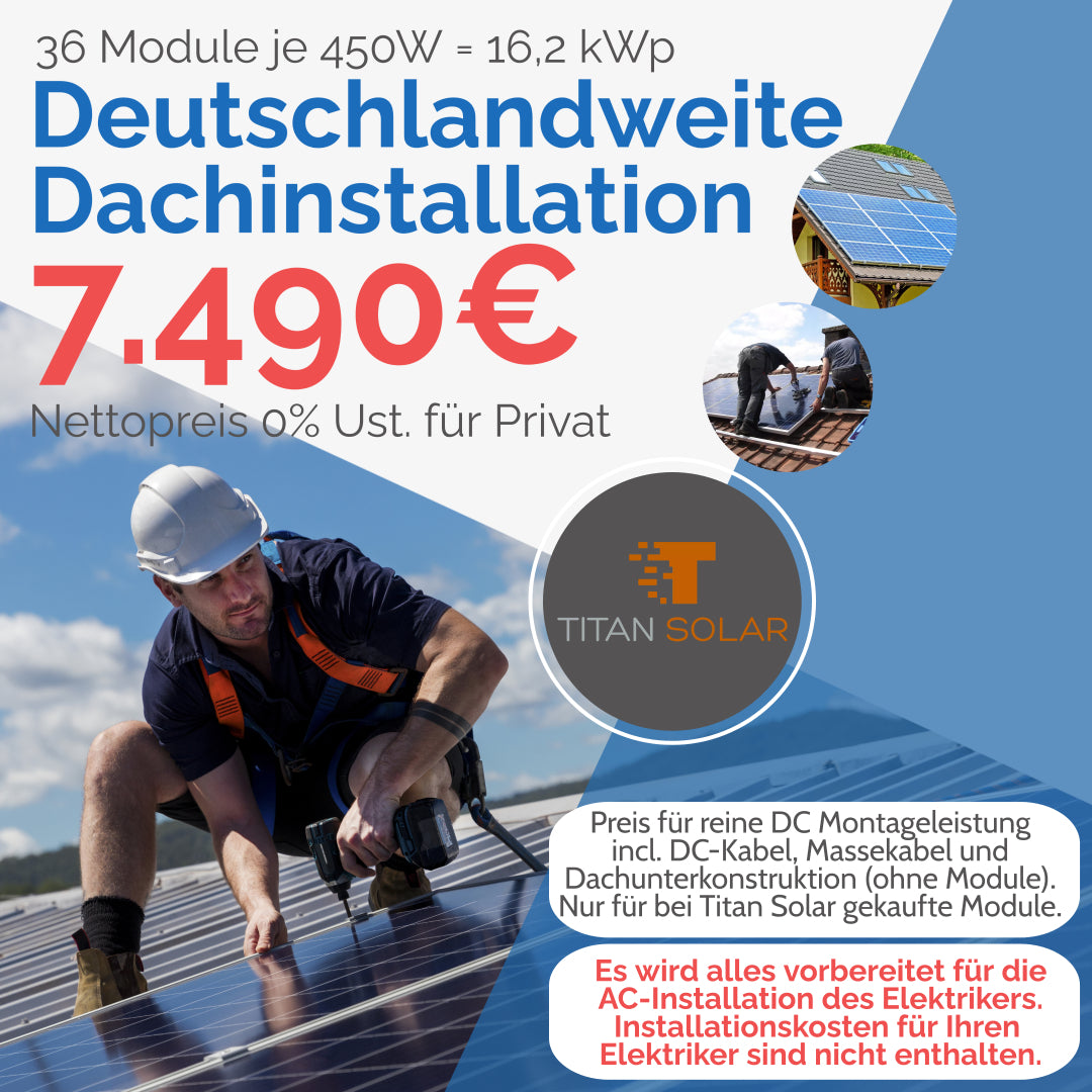 Nr.2016 Reine DC-Installation von 36 Modulen insgesamt 16,2kWp mit Dachunterkonstruktion Deutschlandweit (ohne Module)