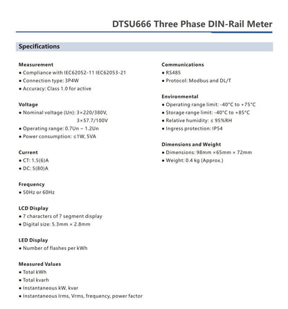 Art. 1058 - Stromzähler Chint Smart Meter RS485 DTSU666 80A 50Hz 3x220-380V 3 Phasen